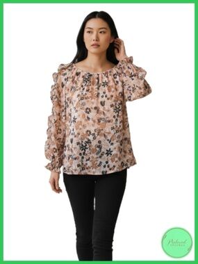 Ann Taylor Floral Ruffled Long Sleeve Blouse